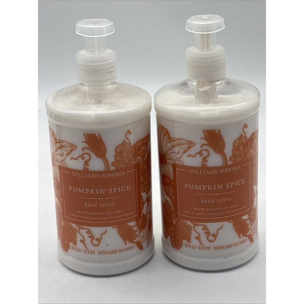 2- Williams Sonoma Pumpkin Spice Hand Lotion w Pump 16 oz New